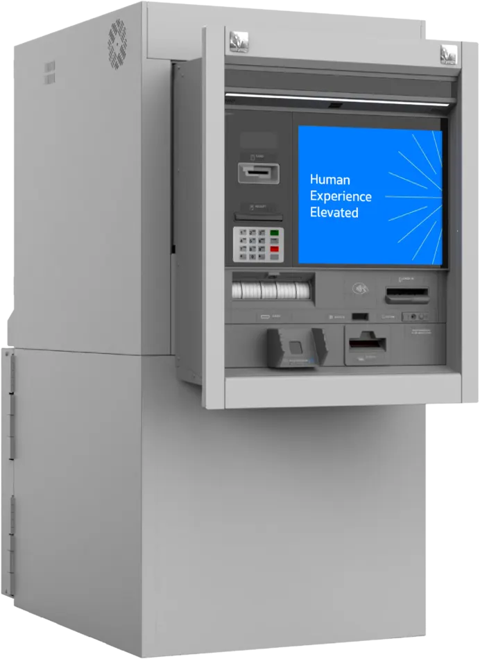 Hyosung 9D drive-up through-the-wall recycling ATM, front three-quarter view
