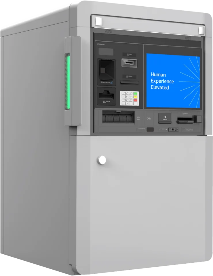 Hyosung 9I island drive-up recycling ATM, front three-quarter view