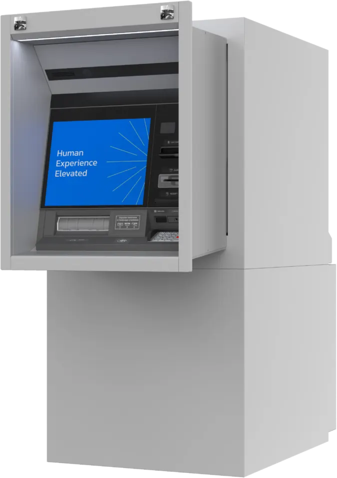 Hyosung 9T through-the-wall recycling ATM, front three-quarter view