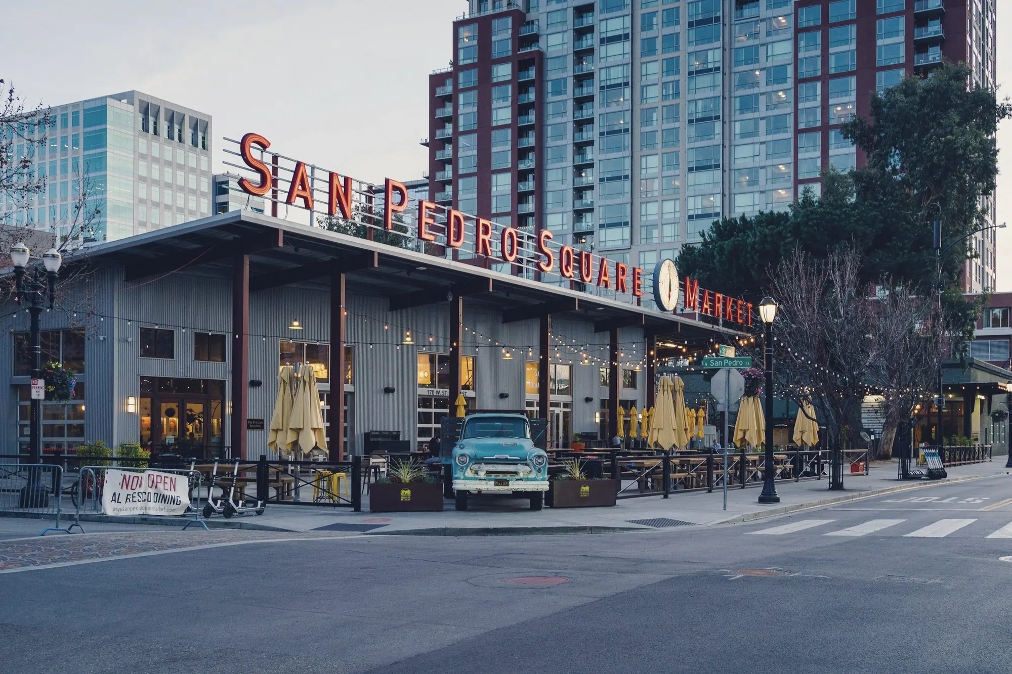San Pedro Square Market on a downtown San Jose street corner