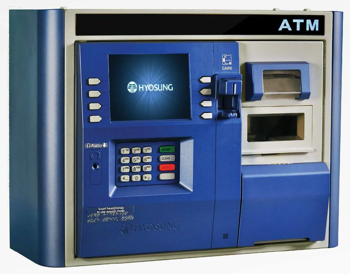 Nautilus Hyosung MX4000W wall-mount ATM, front three-quarter view